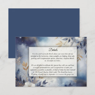Navy Blau und Goldene Florale Hochzeit Begleitkarte