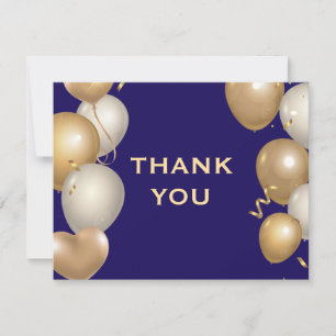 Navy Blau und Goldene Luftballons Konfetti Dankeskarte