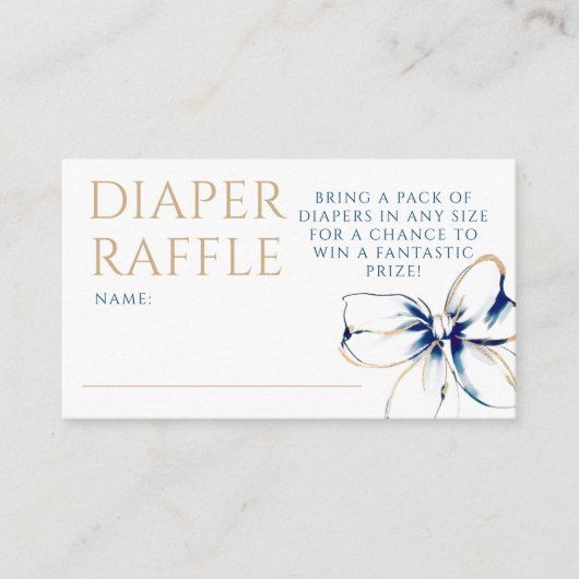Navy Blau und Goldene Schleife Windel-Raffle-Ticke Begleitkarte (Vorderseite)
