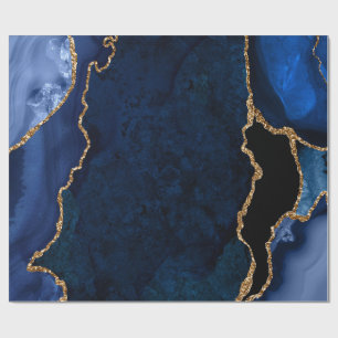 Navy Blau und Goldener Faux Glitter Achat Geschenkpapier
