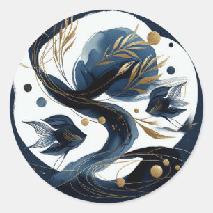 Navy Blau und Goldfisch Strandhochzeit Runder Aufkleber