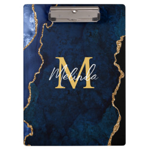 Navy Blau und Goldmarmor-Achat Klemmbrett