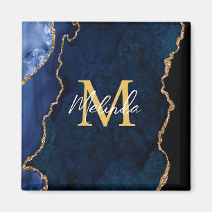 Navy Blau und Goldmarmor-Achat Magnet
