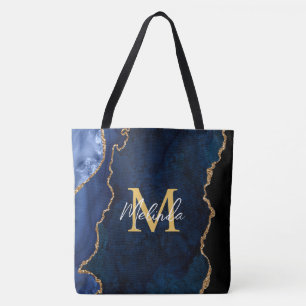Navy Blau und Goldmarmor-Achat Tasche
