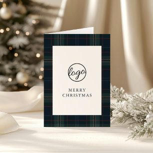 Navy Blau und Grün karierte Weihnachtskarte für Un Feiertagskarte
