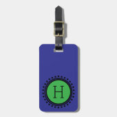 Navy Blau und grüne Punkte-Monogramm Gepäckanhänger (Vorderseite vertikal)