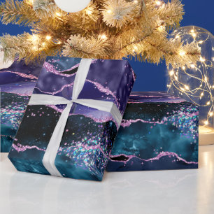 Navy Blau und Lila Glitter Ocean Achat Geschenkpapier
