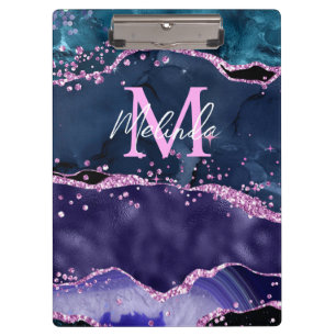Navy Blau und Lila Glitter Ocean Achat Klemmbrett