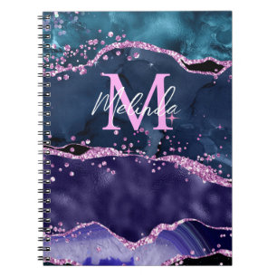 Navy Blau und Lila Glitter Ocean Achat Notizblock