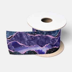 Navy Blau und Lila Glitter Ocean Achat Satinband
