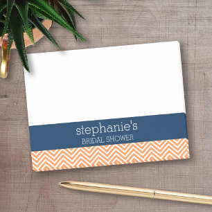 Navy-Blau und Orange Chevron Muster Brautparty Post-it Klebezettel