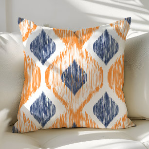 Navy Blau und Orange Ogee Ikat Muster Kissen