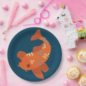 Navy Blau und Orange Schwimmen Koi Goldfish Pappteller (Party)