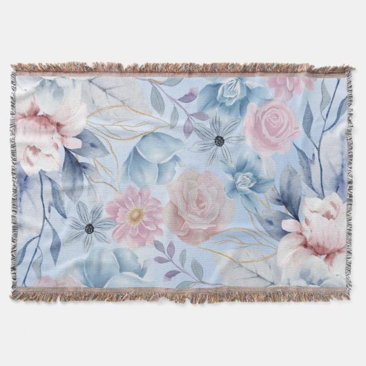 Navy Blau und Rosa Blumen Decke (Vorderseite)