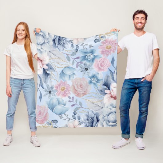 Navy Blau und Rosa Blumen Fleecedecke (Beispiel)