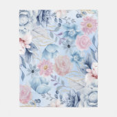 Navy Blau und Rosa Blumen Fleecedecke (Vorderseite)