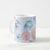 Navy Blau und Rosa Blumen Kaffeetasse (Vorderseite Links)