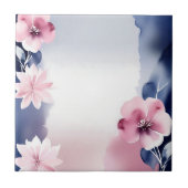 Navy Blau und Rosa Floral Fliese (Vorderseite)