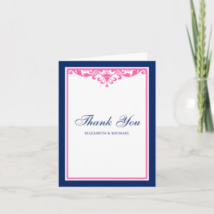 Navy-Blau und Rosa Flourish Hochzeits-Dankeschön Dankeskarte