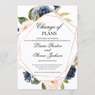 Navy Blau und Rosafarbenes Florales Ändern der Plä Einladung