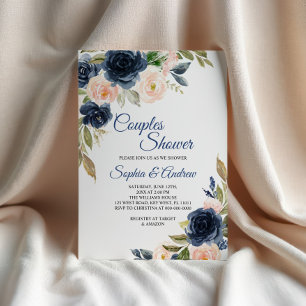 Navy-Blau- und Rosé-Blumen-Einladung zur Babyparty Einladung