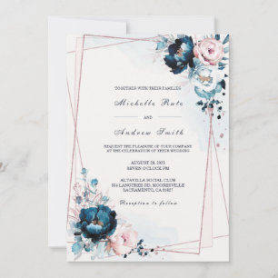 Navy Blau und Roségold Hochzeitsvorlage Einladung
