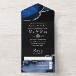Navy Blau und Silber Achat Hochzeit All In One Inv Einladung