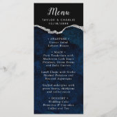 Navy-Blau und Silber-Achat Hochzeitsmenü Menükarte (Vorderseite)
