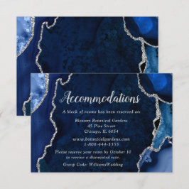 Navy Blau und Silber Achat Hochzeitsunterkünfte Begleitkarte
