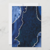Navy-Blau und Silber-Achat-Marmor-Hochzeit Einladung (Rückseite)