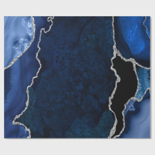 Navy Blau und Silber Faux Glitter Achat Geschenkpapier