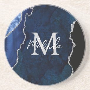 Navy Blau und Silber Marmor Achat Getränkeuntersetzer