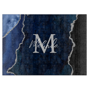 Navy Blau und Silbermarmor-Achat Schneidebrett