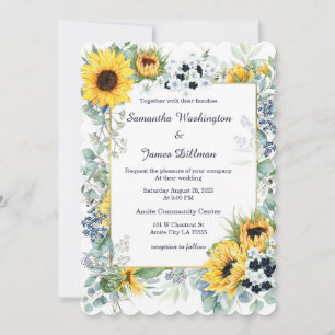 Navy Blau und Sonnenblumen-Hochzeit Einladung