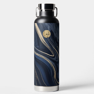 Navy Blau und Tan Marmor ohne Plastik Trinkflasche