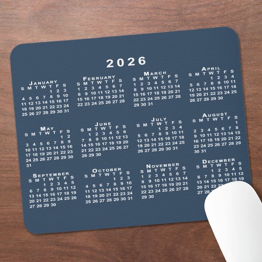 Navy Blau und Weiß 2026 Kalender Mousepad
