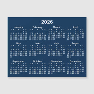 Navy Blau und Weiß 2026 Magnetkalender Magnetkarte