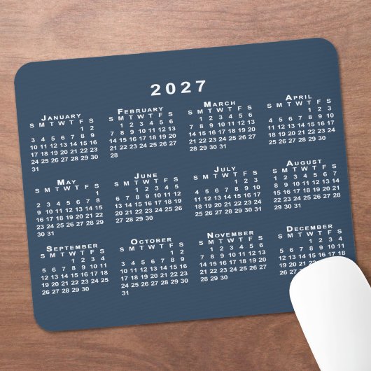 Navy Blau und Weiß 2027 Kalender Mousepad