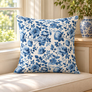 Navy Blau und Weiß Cottage Blumenmuster Kissen