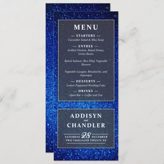 Navy Blau und Weiß Elegant Einfache Moderne Hochze Programm (Vorne/Hinten)