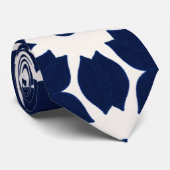 Navy Blau und Weiß Geometrische Blüten Krawatte (Gerollt)