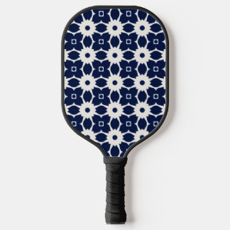 Navy Blau und Weiß Geometrische Blüten Pickleball Schläger