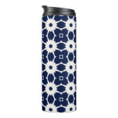 Navy Blau und Weiß Geometrische Blüten Thermosbecher (Nach rechts gedreht)