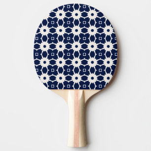 Navy Blau und Weiß Geometrische Blüten Tischtennis Schläger