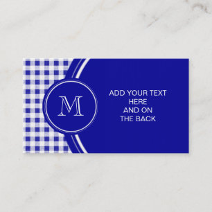 Navy Blau und Weiß Gingham, Ihr Monogramm Visitenkarte