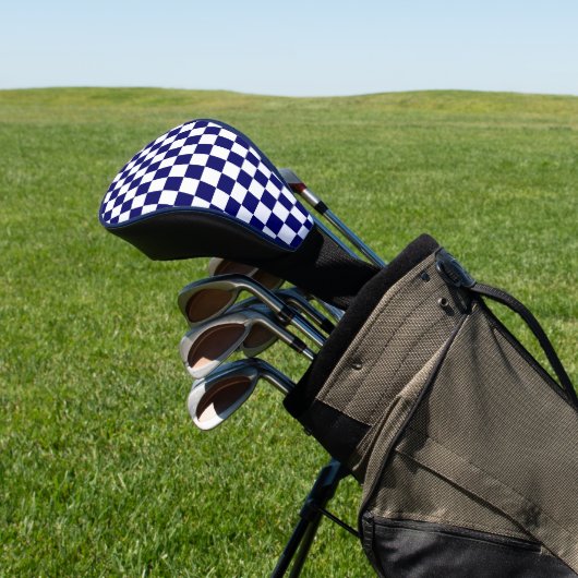 Navy- Blau und Weiß kariert Golf Headcover (In SItu)