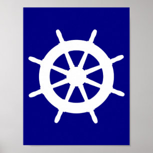 Navy Blau und Weiß Küstendekoration Helm Poster
