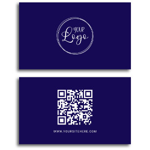 Navy Blau und Weiß Logo Minimalistischer QR-Code Visitenkarte