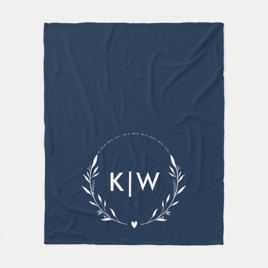 Navy Blau und Weiß | Moderne Anfangsbuchstaben-Mon Fleecedecke (Vorderseite)
