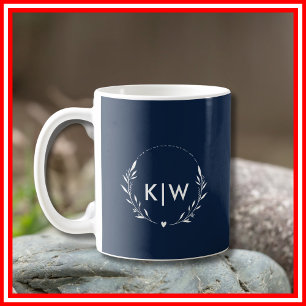 Navy Blau und Weiß Moderne Anfangsbuchstaben-Mon Kaffeetasse